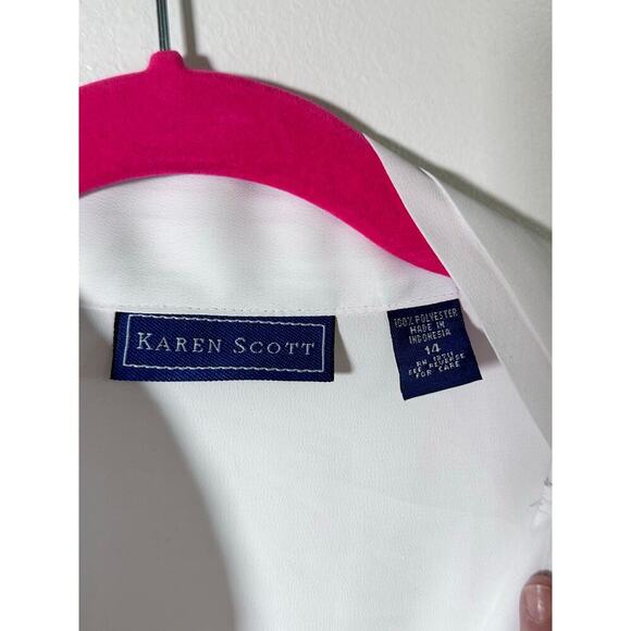 Vintage Karen Scott Women's White Hidden Button Down  Pleated Blouse Top Size 14 - Picture 3 of 6
